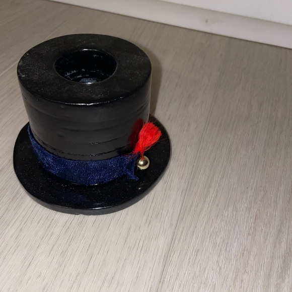 Black Top Hat Candle Holder with Red and Blue Accents - Picture 1 of 4